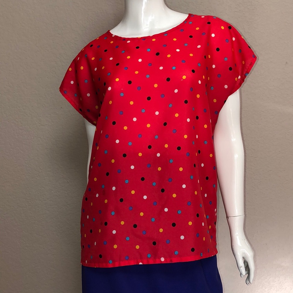 Vintage Oxford Sport Tee SZ M Red Multi Polka Dot
